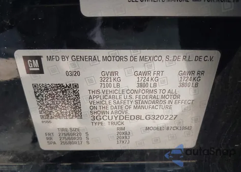 2020 Chevrolet Silverado 4Wd Short Bed Lt из США, поврежденный, VIN 3GCUYDED8LG320227